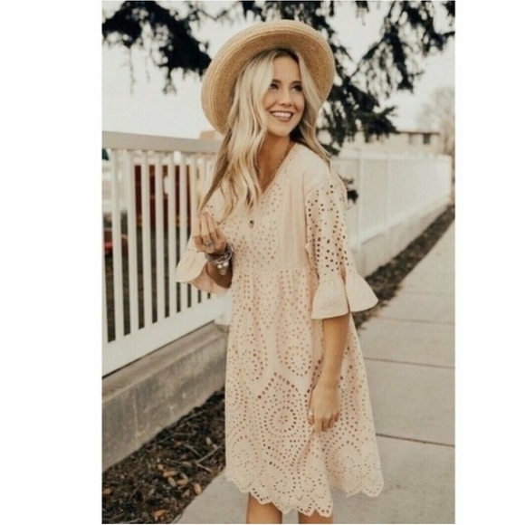 Anthropologie Akemi + Kin Brooke Eyelet Swing Dress Black White Lace Boho Size 4 - Picture 14 of 16